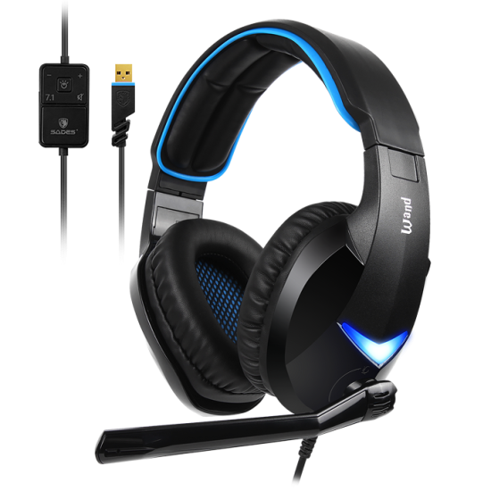 Bir Alana Bir Bedava, SADES SA-914 Wand Mikrofonlu Kablolu Sanal 7.1 PC Gaming Oyuncu Kulaklığı - Siyah/Mavi